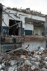 demolition of an old house. ruined building waiting to be demolished.