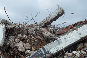 rubble of living houses. concrete trash and steel beams.
