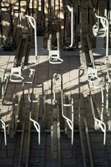 modern bike parking space in close up. empty bike rack with no bicycles.