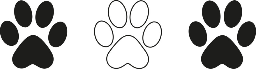 Cat and Dog Paw Print Icons for Pet Logo Design | Black Paw Print Clipart Set for Animal Themes | Clean Pet Paw Icons for Vet and Pet Shop Branding | Cat and Dog Footprint Silhouettes for Creative Use