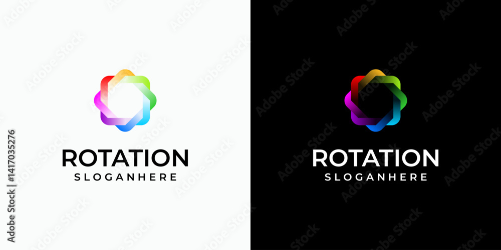 Poster full color infinite rotation vector logo design with transparency effect in modern, simple, clean an