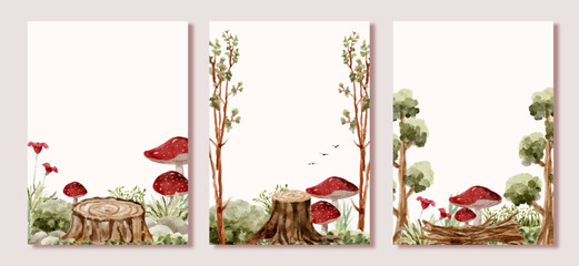 woodland enchanted forest watercolor multipurpose card set; enchanted forest blank card for invitation, greeting card, poster, cover, etc