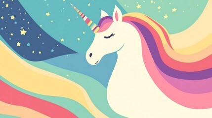 Magical unicorn in a dreamlike, rainbow sky