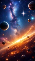 Planets and galaxy in space – cosmic splendor
