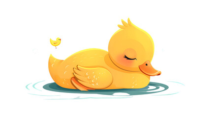 Cute Yellow Duck Chick Sleeping Cartoon Illustration for Children's Books and Nursery Decor