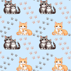 Seamless pattern with cute cats. Perfect for textiles, wallpaper, wrapping paper and baby products.