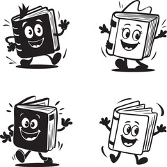 Cheerful Books Cartoon Characters Set Educational Vector Illustration Designs For Learning