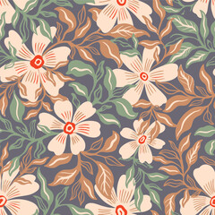vintage seamless flowers leaves pattern