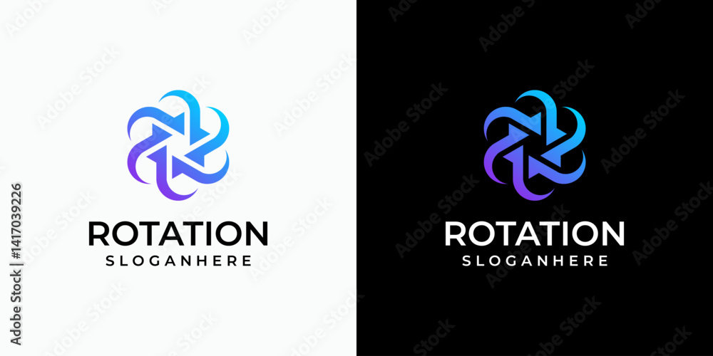 Poster infinite hexagon rotation vector logo design with arrows in modern, simple, clean and abstract style