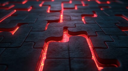 Intricate, glowing, dark puzzle-like network