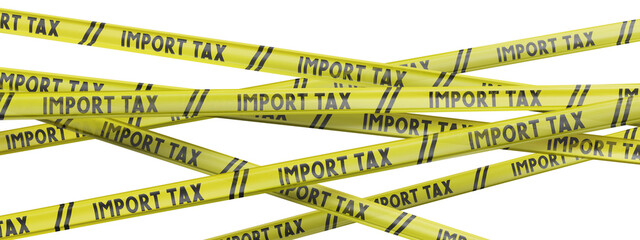 Import tax yellow tapes - 3D illustration