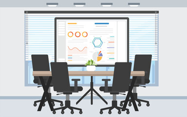 High floor meeting room with data board display from center.