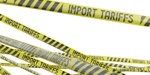 Import tariffs yellow tapes - 3D illustration
