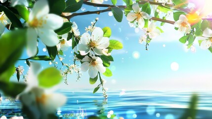 Obraz premium A breath of spring, closeup of delicate white blossoms on tree branch closeup