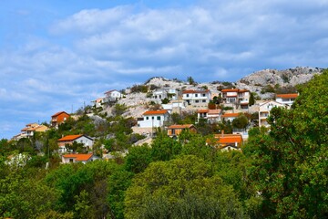 Houses on a slope at Lukovo village in Croatia