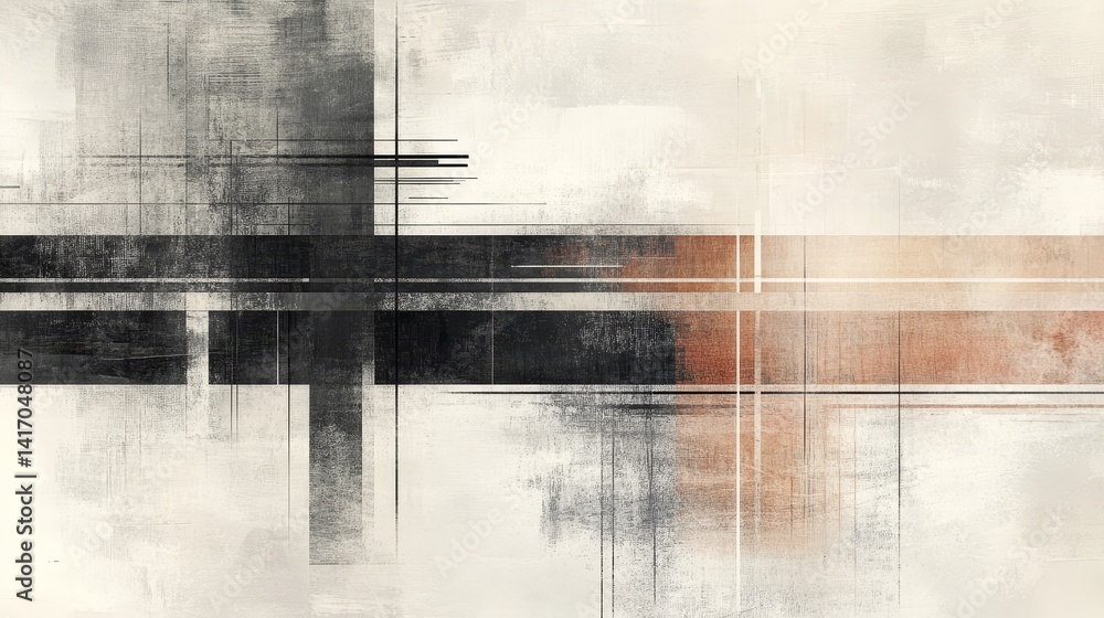 Poster intriguing monochromatic painting, a captivating display of abstract shapes and patterns in black wh
