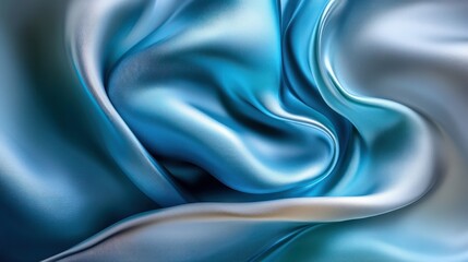 Obraz premium Luxurious flowing fabric in shades of blue and silver. Fluid, elegant drapes. Smooth, silky texture