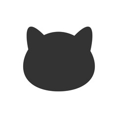 Minimal vector silhouette of a black cat face from behind. Simple flat design with rounded ears and soft lines. Perfect for pet themes, icons, and modern illustrations. 