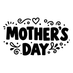 Fototapeta premium Bold, playful Mother's Day lettering design with decorative swirls and hearts; perfect for marketing materials, cards, or social media posts in a fun and festive style.