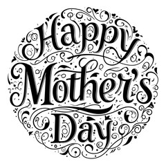 Ornate, black and white Happy Mother's Day graphic, perfect for print, social media, or web advertising.