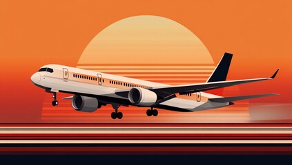 Jet taking off at sunset