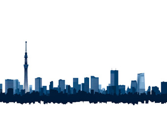 Obraz premium Silhouette of a modern city skyline featuring tall buildings isolated on transparent background