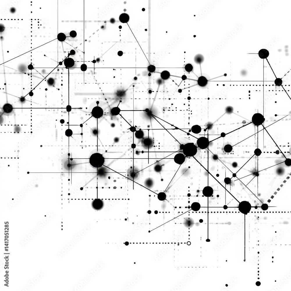 Poster Abstract Network Connection: Nodes, Lines, and Data Points on a White Background for Modern Communication Visuals
