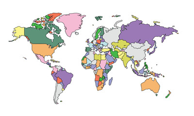 Obraz premium World map isolated on white background. for website layouts, background, education, precise, customizable, Travel worldwide, map silhouette backdrop, earth geography, political, reports.
