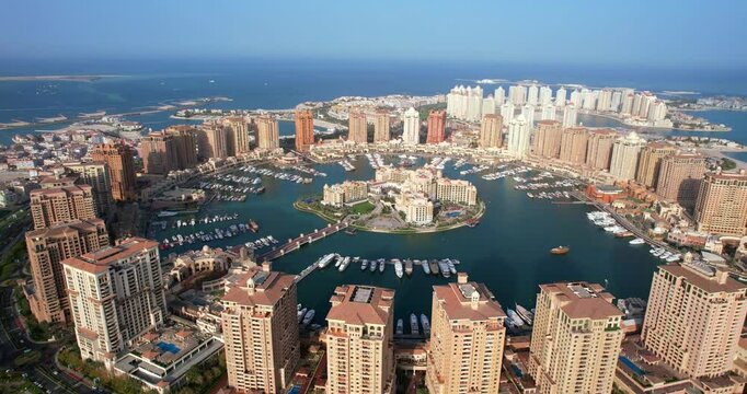 Aerial view of the Pearl-Qatar island in Doha, Qatar.