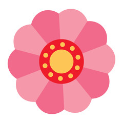 Flat layered floral illustration pink petals red dotted yellow center