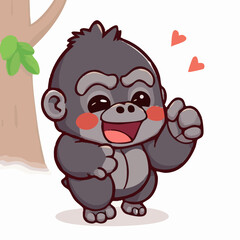 a cute lovely colourful ape cartoon illustration with tree background