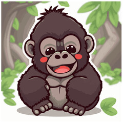 a cute lovely colourful ape cartoon illustration