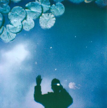 sillouette of person in water reflection