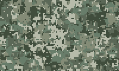 Abstract digital camouflage pattern.  Perfect for backgrounds, textiles, or militarythemed designs.  The pixelated texture evokes a sense of concealment and strategic planning.