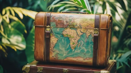 Stylish travel suitcase on a scenic background, perfect for vacation, adventure, and tourism themes stock photo for ads, blogs, and websites