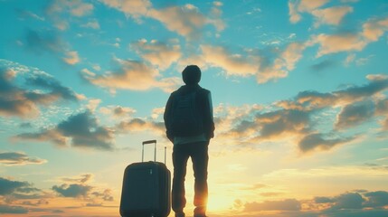 man with bag traveling luggage walking summer tourist concept