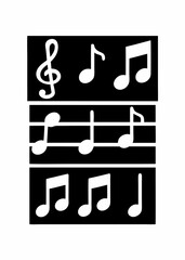 Black and White Music Notes . Minimal Vector Icons of Treble Clef and Rhythmic Symbols for Sheet Music