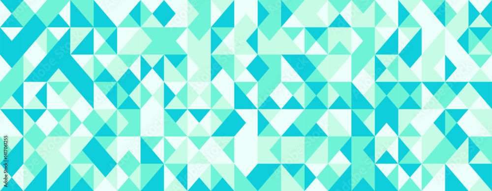 Poster abstract turquoise and mint geometric pattern. a vibrant mosaic of triangles and squares creates a d