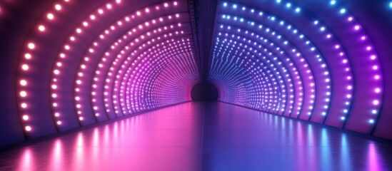Neon tunnel, vibrant lights, event backdrop