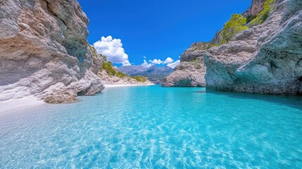 Fototapeta premium Pristine beach nestled in a secluded cove. 