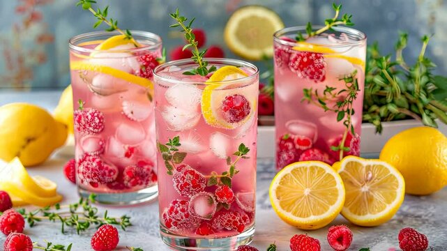 Delight in the vibrant colors of raspberry lemonade made with fresh ingredients and served in a cheerful kitchen setting