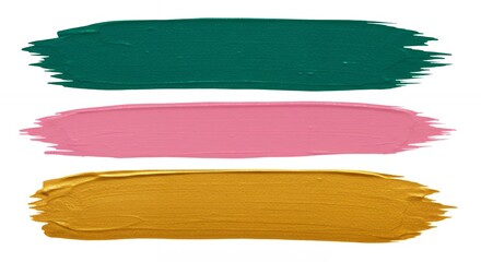 Obraz premium Abstract Painted Brush Strokes in Green Pink and Gold Isolated on White