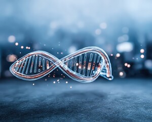 DNA Fingerprinting Concept, Digital representation of a DNA double helix with a blurred background.