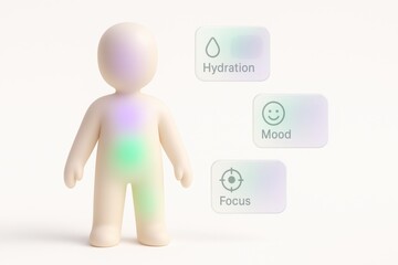 Fototapeta premium Body Focus: A vibrant illustration highlighting the interplay of hydration, mood, and focus within the human body, encouraging wellness and self-care.