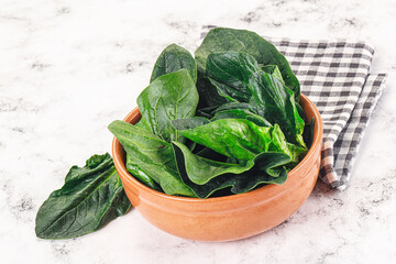 Ripe green spinach leaves heap