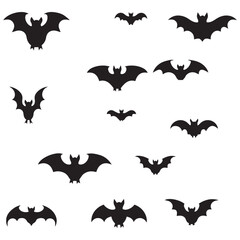 A set of black bat silhouettes with various wing shapes and body forms