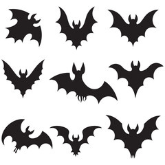 A set of black bat silhouettes with various wing shapes and body forms