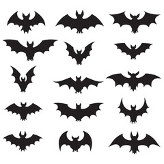 A set of black bat silhouettes with various wing shapes and body forms