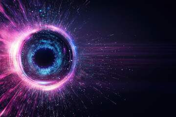 Obraz premium vibrant digital artwork featuring eye like shape surrounded by colorful bursts of light and data patterns, evoking sense of technology and innovation