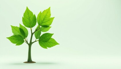 Fototapeta premium Isolated sapling, vibrant green leaves, minimalist scene, background, tree